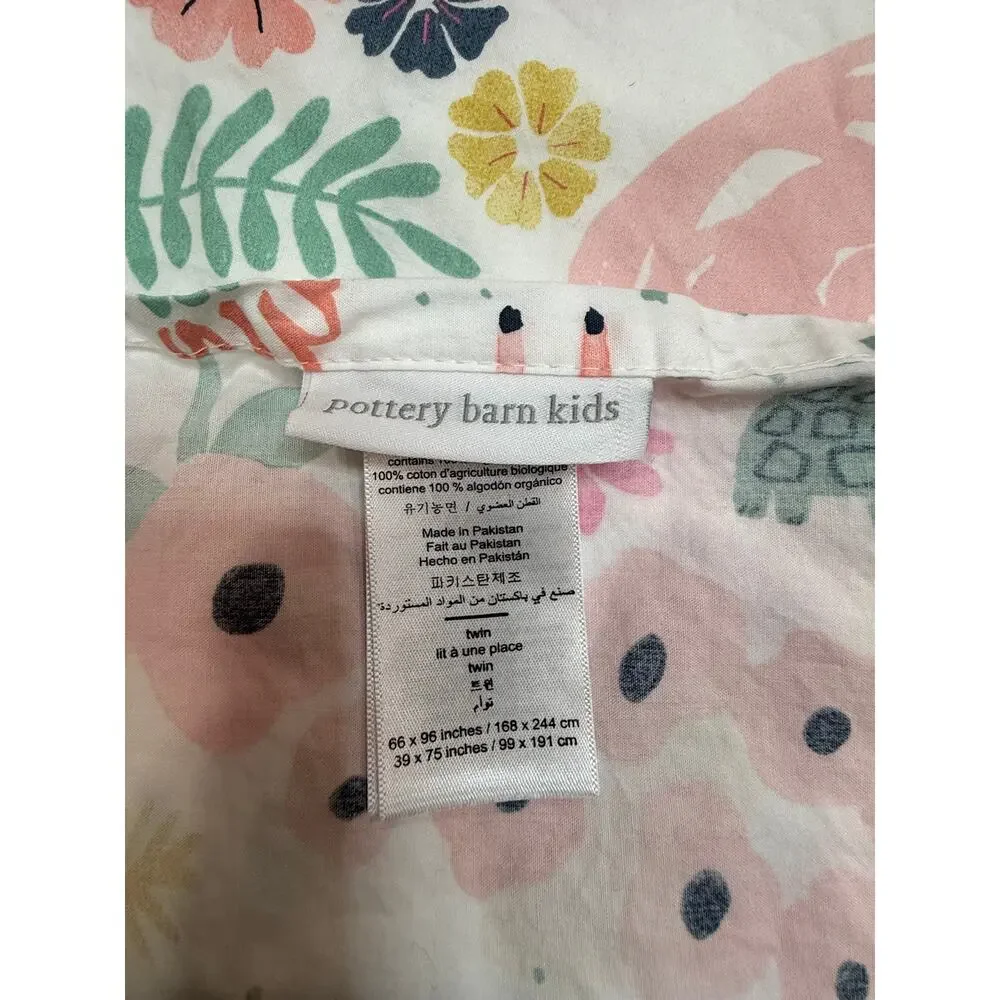 Pottery Barn Kids Sasha's Garden Twin Flat Sheet Organic Cotton Botanical Animal
